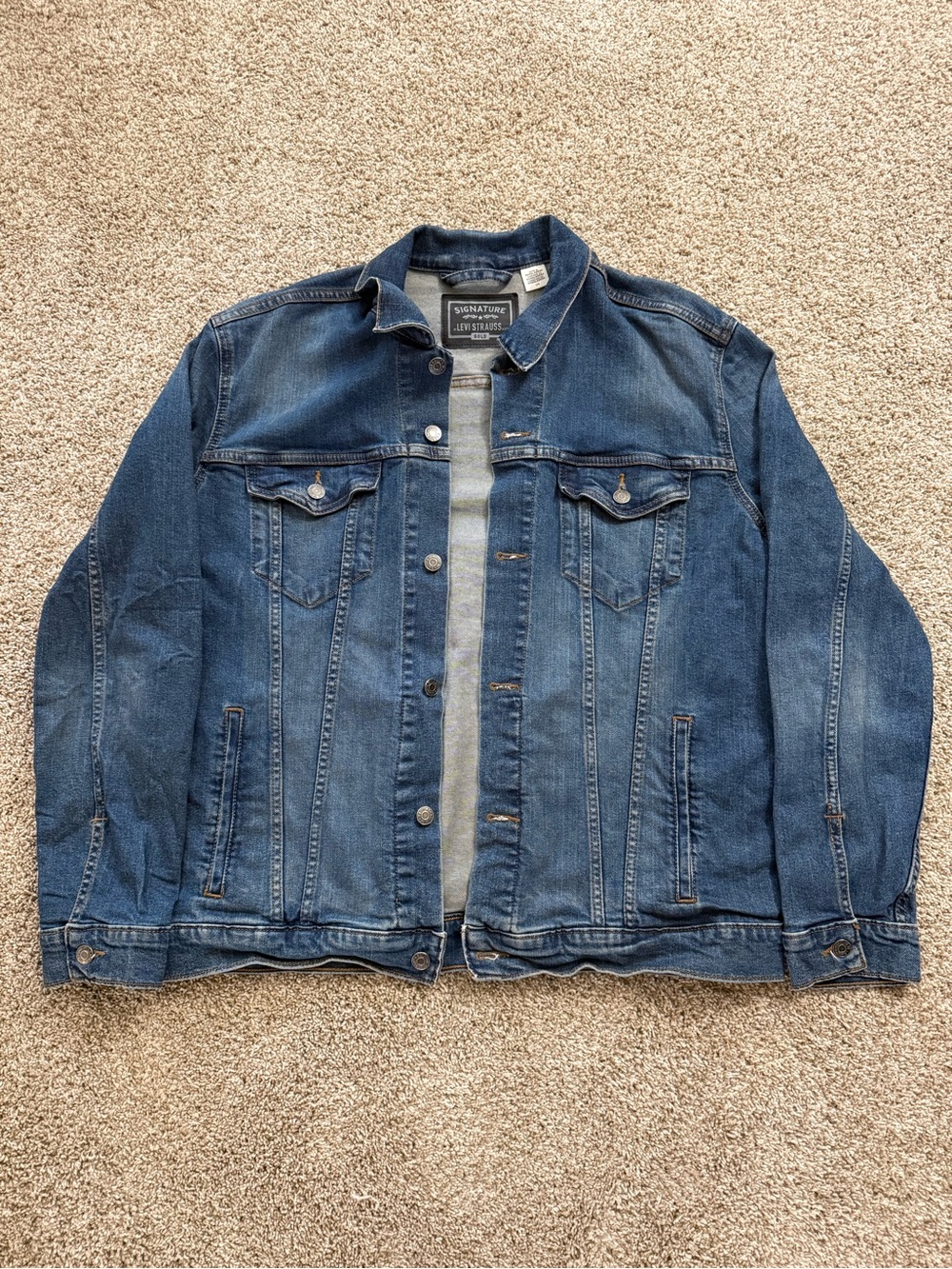 Signature by Levi Strauss Distressed Dark Blue Denim Jacket